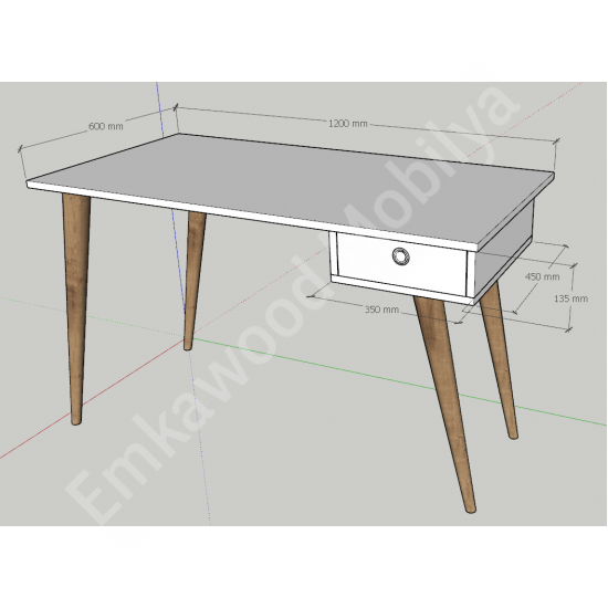 Tina Masif Ayaklı Çekmeceli Beyaz Çalışma Masası