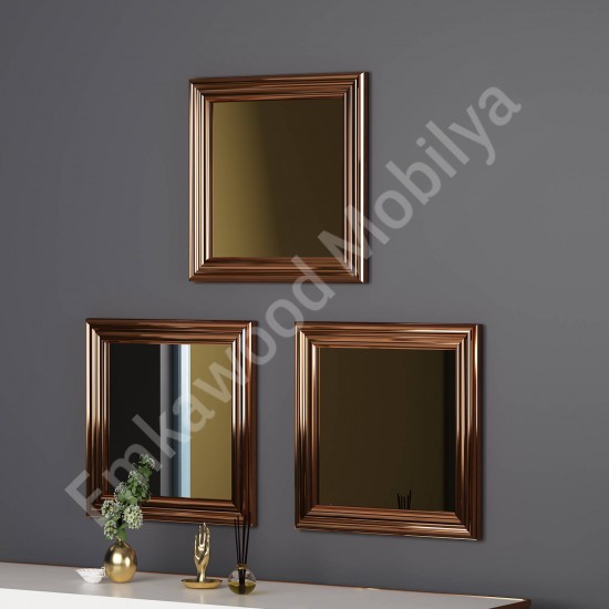 40x40 3'lü dekoratif parlak bronz çerceveli salon ayna