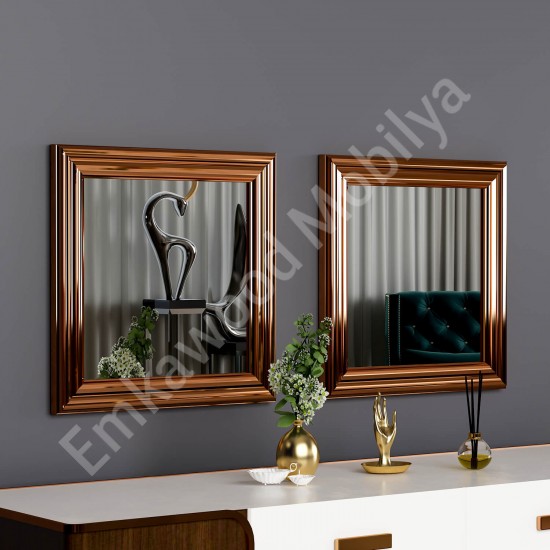 40x40 2'li dekoratif parlak bronz çerceveli salon ayna