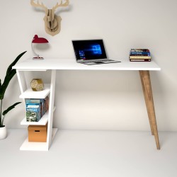 Cross Masif Ayaklı Raflı Beyaz Çalışma Masası Cross Masif Ayaklı Raflı Beyaz Çalışma Masası