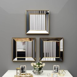 40x40 3'lü dekoratif altın çerceveli salon ayna