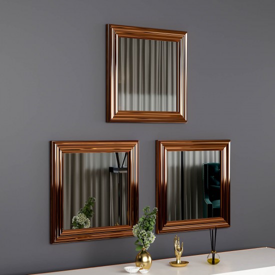 40x40 3'lü dekoratif parlak bronz çerceveli salon ayna 40x40 3'lü dekoratif parlak bronz çerceveli salon ayna