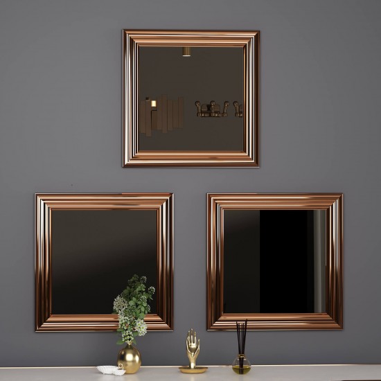 40x40 3'lü dekoratif parlak bronz çerceveli salon ayna 40x40 3'lü dekoratif parlak bronz çerceveli salon ayna
