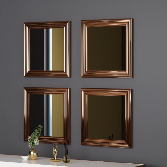 40x40 4'lü dekoratif parlak bronz çerceveli salon ayna