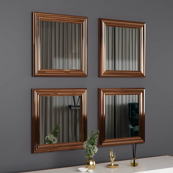 40x40 4'lü dekoratif parlak bronz çerceveli salon ayna