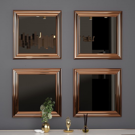 40x40 4'lü dekoratif parlak bronz çerceveli salon ayna