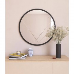 60cm asimetrik  desen siyah yuvarlak salon ayna