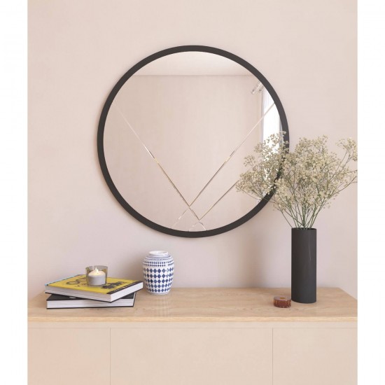 60cm asimetrik  desen siyah yuvarlak salon ayna