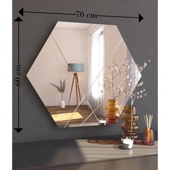 70x60cm asimetrik desen altıgen salon ayna
