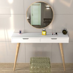 Karina Aynalı Çekmeceli Masif Ayaklı Makyaj Masası